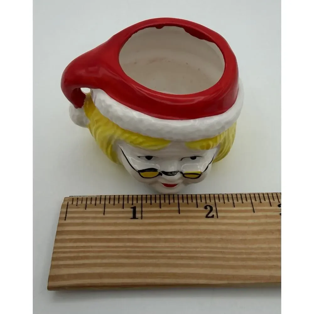 Vtg Mrs Claus Mini Mug Ceramic Blonde Hair ROC Taiwan Christmas Holiday